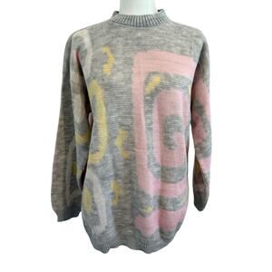 Vintage Teasers Oversized Knit Sweater Pastel Graphic Print Size L